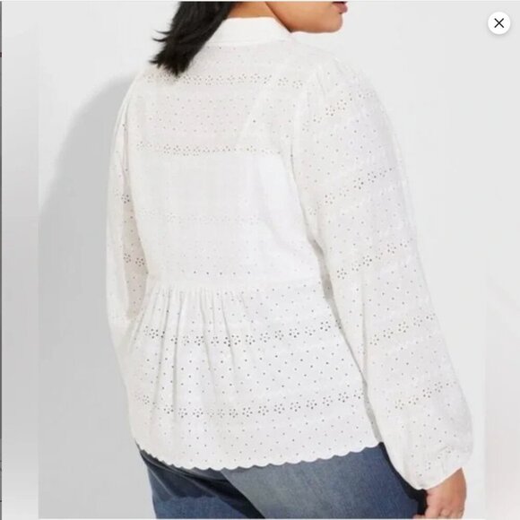 NWT Torrid Women's 4X (26) Plus Size Eyelet Button Up Long Sleeve White Cloud - Picture 1 of 15